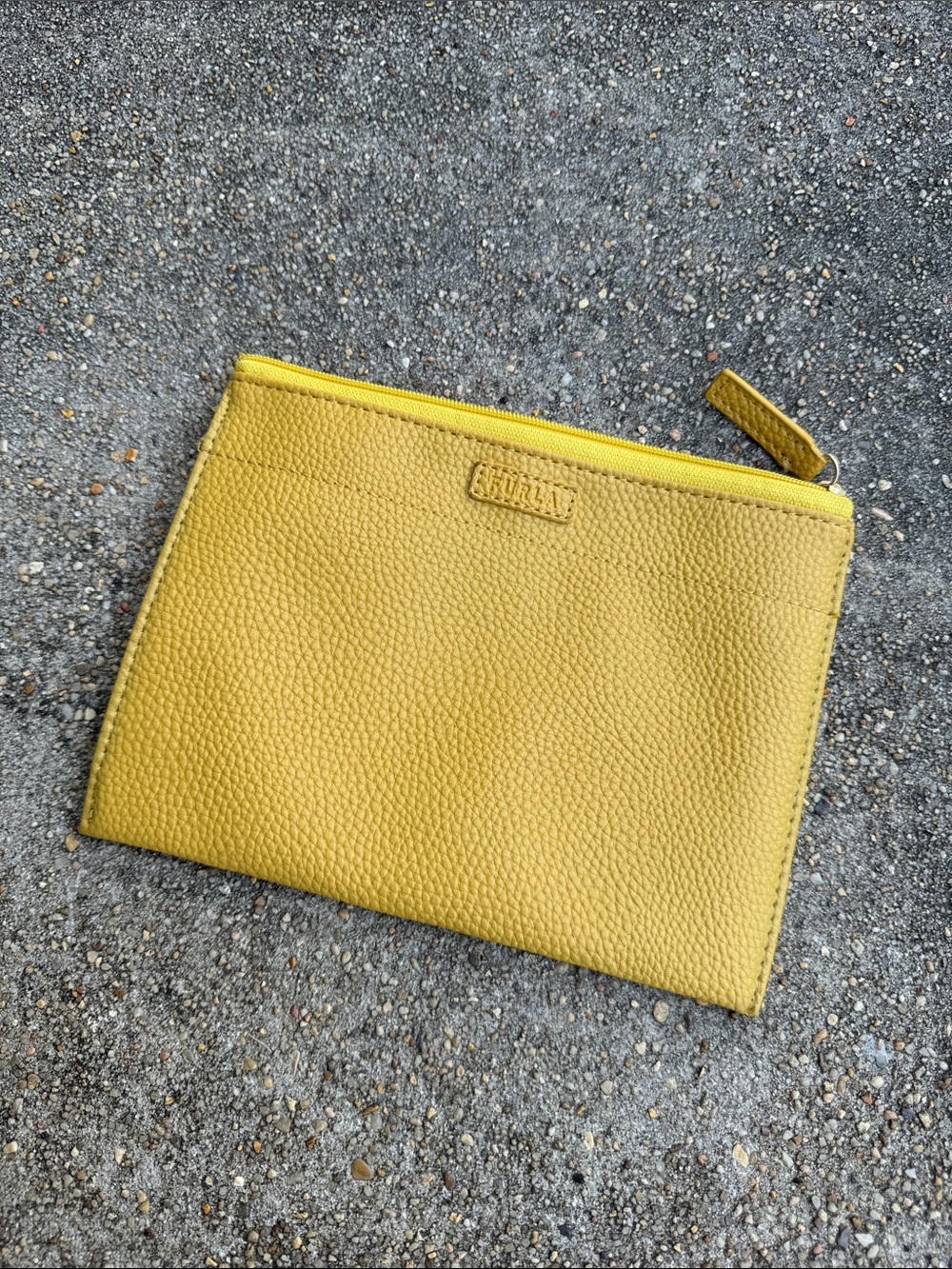 Furla x Eva Air Yellow Pebbled Leather Zip Pouch